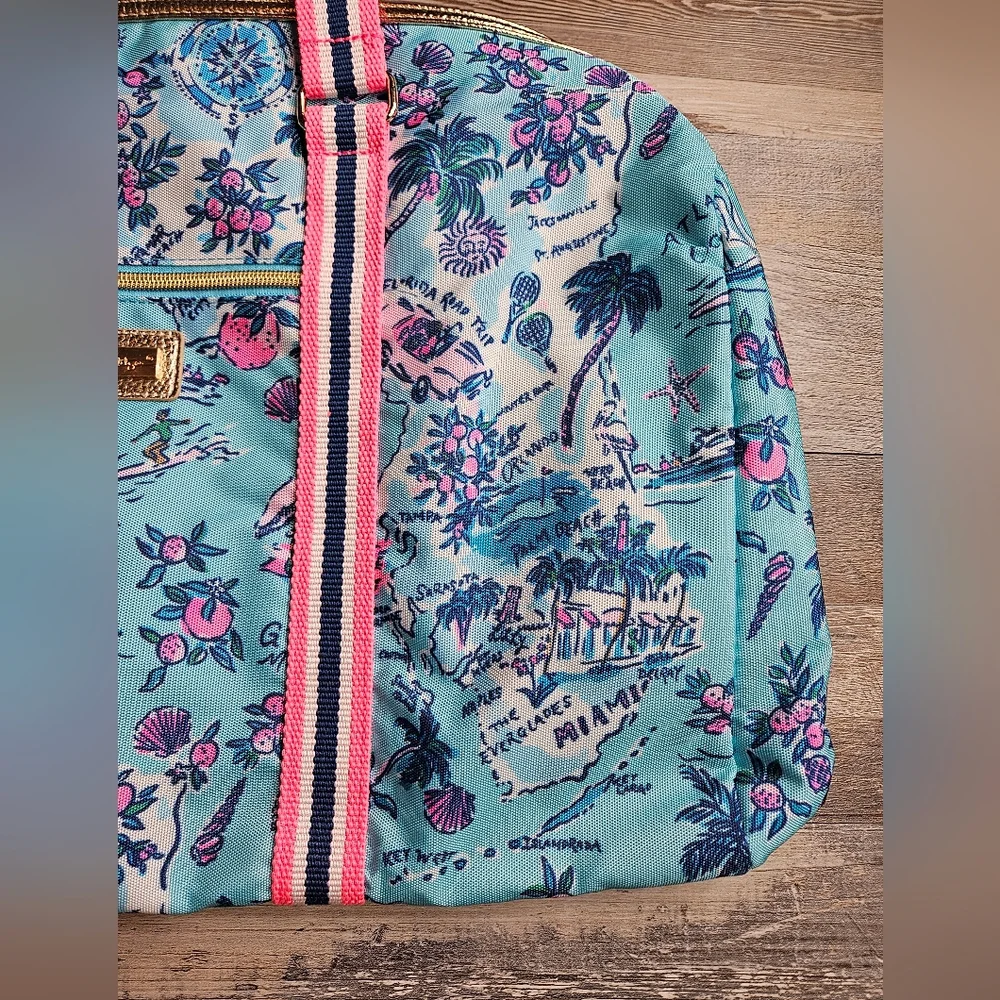 Lilly Pulitzer Amalfi Blue Lilly's Roadtrip Florida Print Tote Bag NWOT